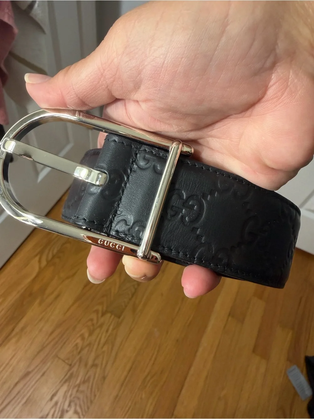 Gucci Guccissima Black Leather Belt Silver Tone Buckle Italy Size 90 36